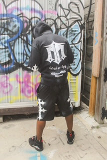 [GET RICH OR DIE TRYIN]WASHED ZIP UP HOODIE/SHORTS SET WITH BEANIE